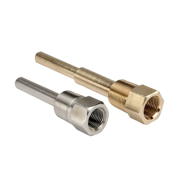 1" NPT Straight Shank Thermowell, 2.5" Length, 1/2" NPSM Instrument Conn, 316 SS